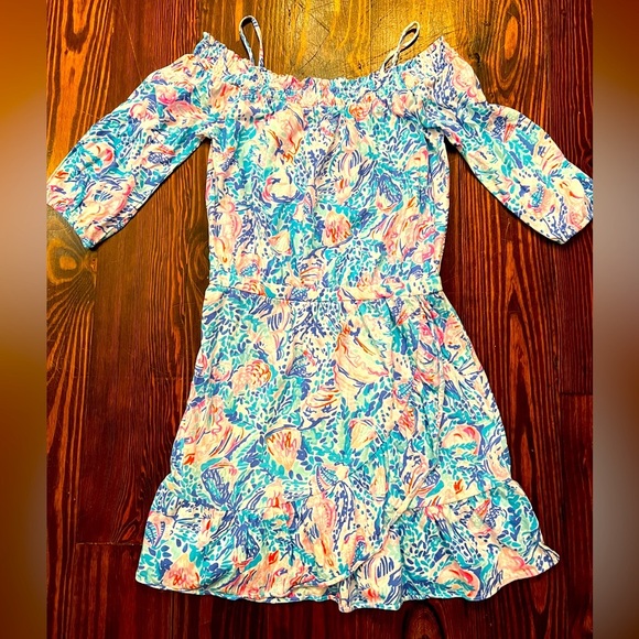 LILY PULITIZER Girls Dorita Seashell off the Shoulder Cotton Dress - Picture 2 of 7